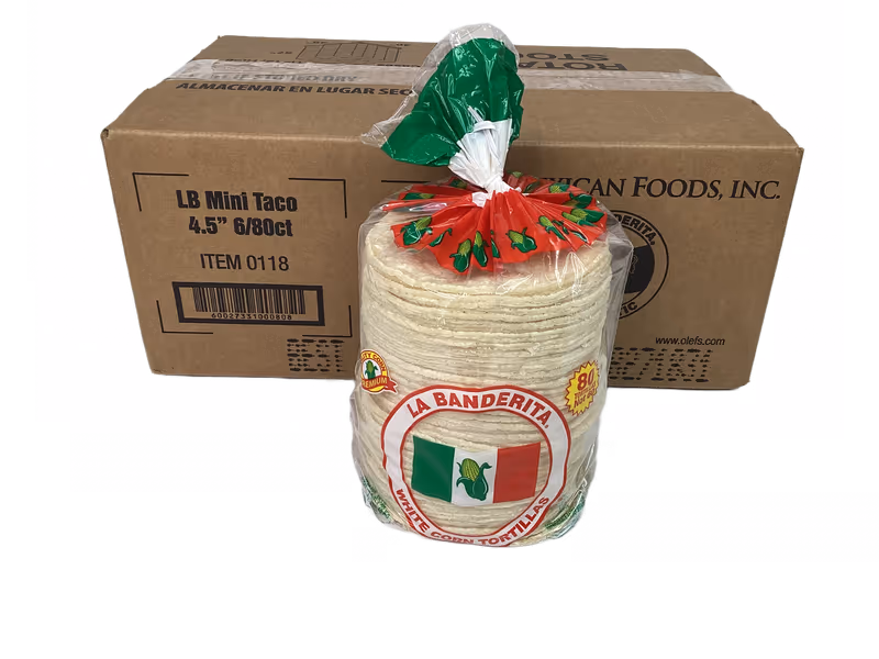 4.5" Corn Mini Street Taco Tortilla White 6/80ct (Banderita) 0118