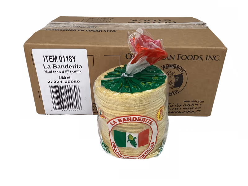 4.5" Corn Mini Street Taco Tortilla Yllw 6/80ct (Banderita) 0118Y