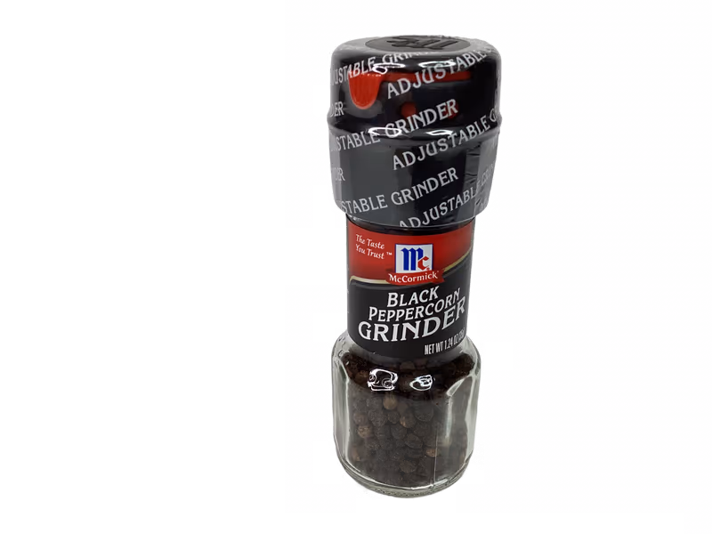 Black Pepper Whole, Grinder Glass 36/1.24oz (McCormick)